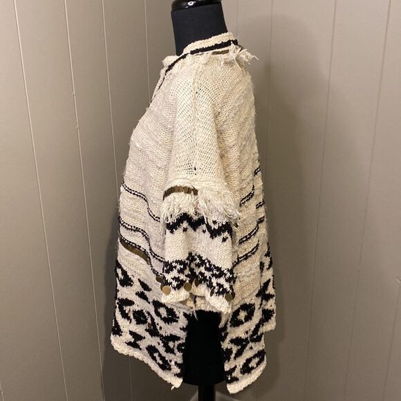 Anthropologie Extra Small/Small Margot Fringed Poncho Sweater Metal - Picture 6 of 12